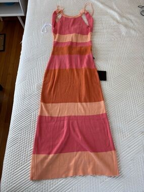 Lulu's Pink and Orange Striped Knit Maxi Dress